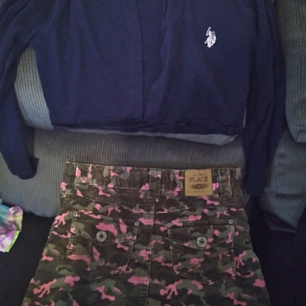Girl clothing, cardigan polo association, skort skirt children place.